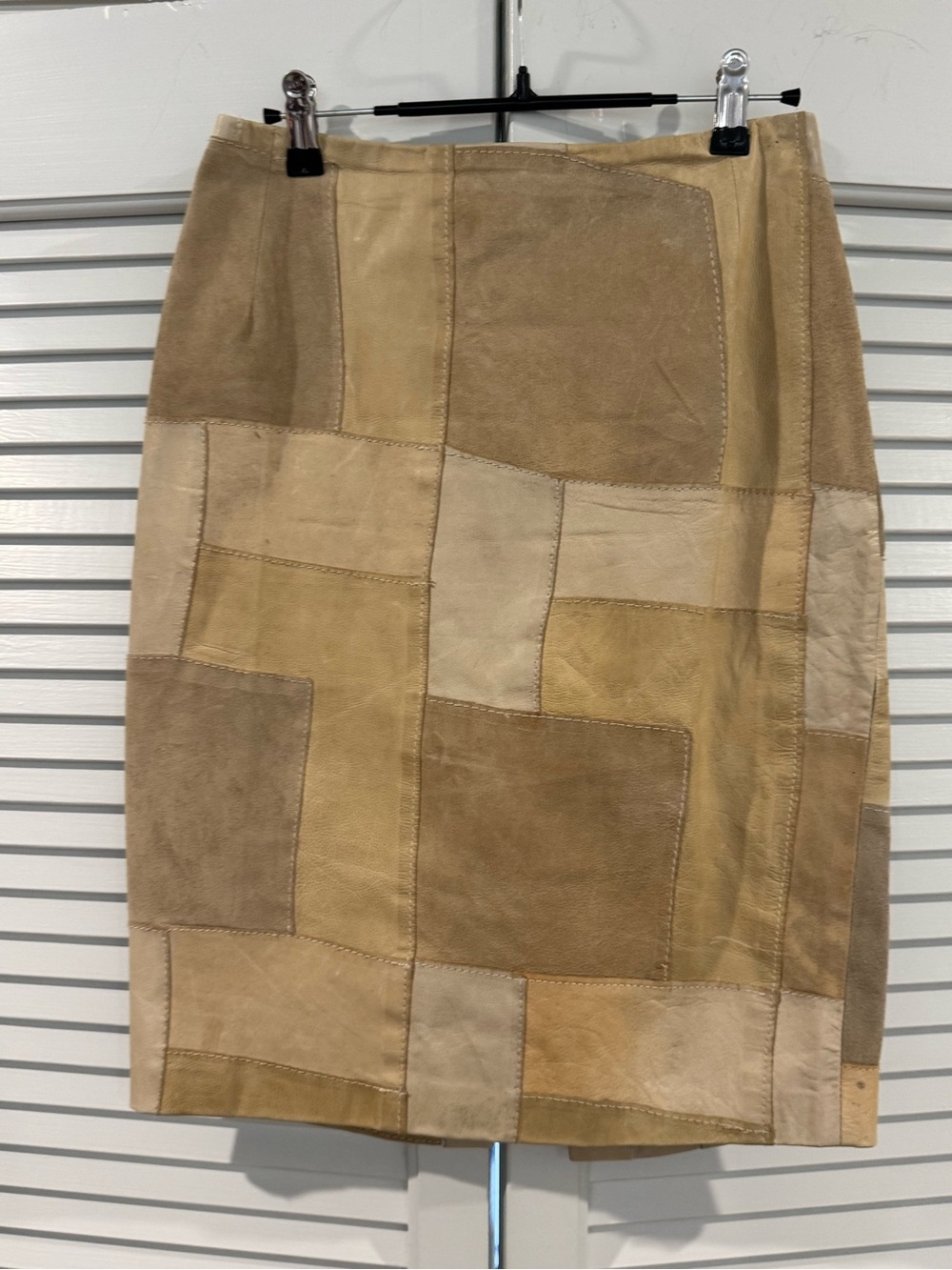 Chetta B Patchwork Pencil Skirt in Beige Tones
